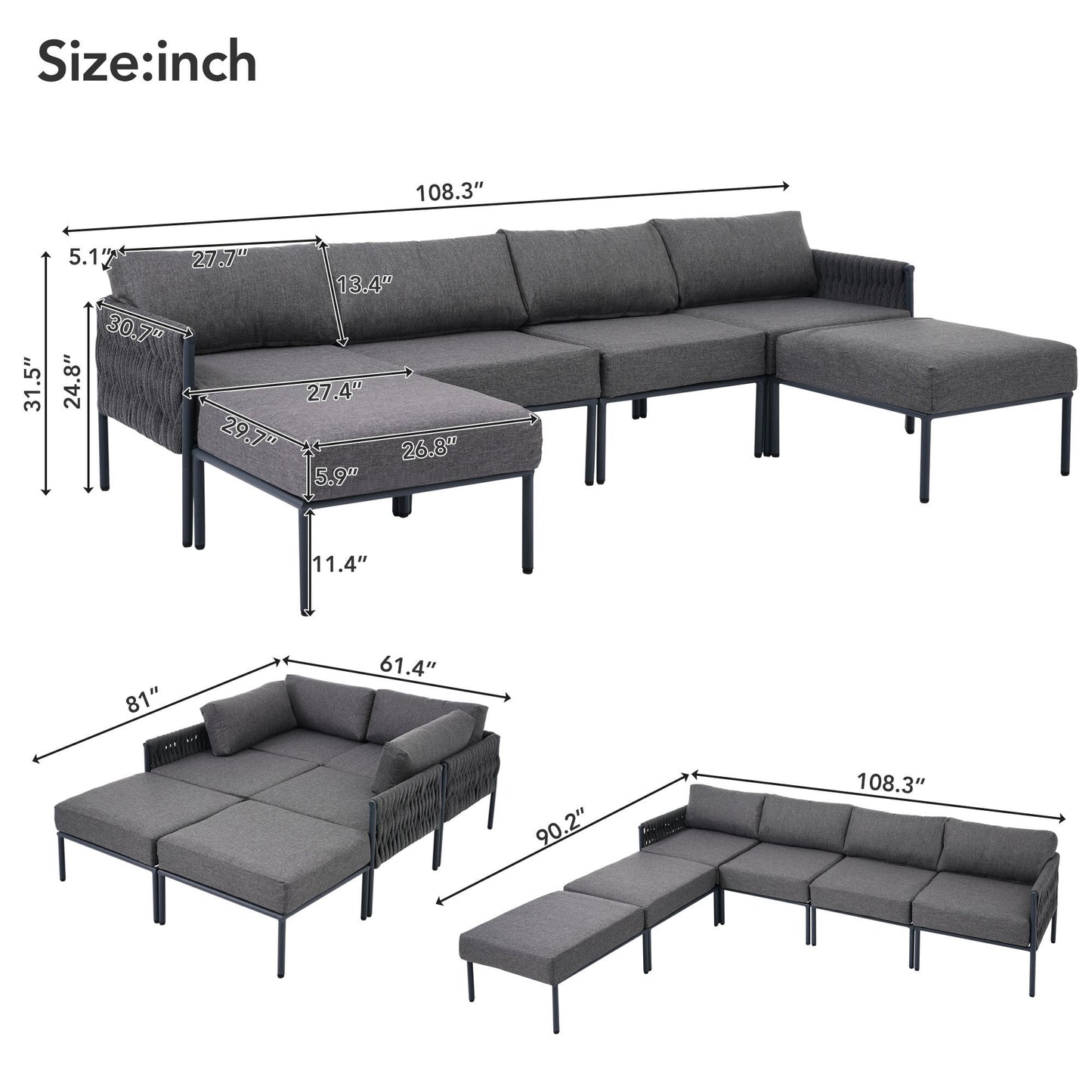 Arden 6-Piece Aluminum Outdoor Sofa Set