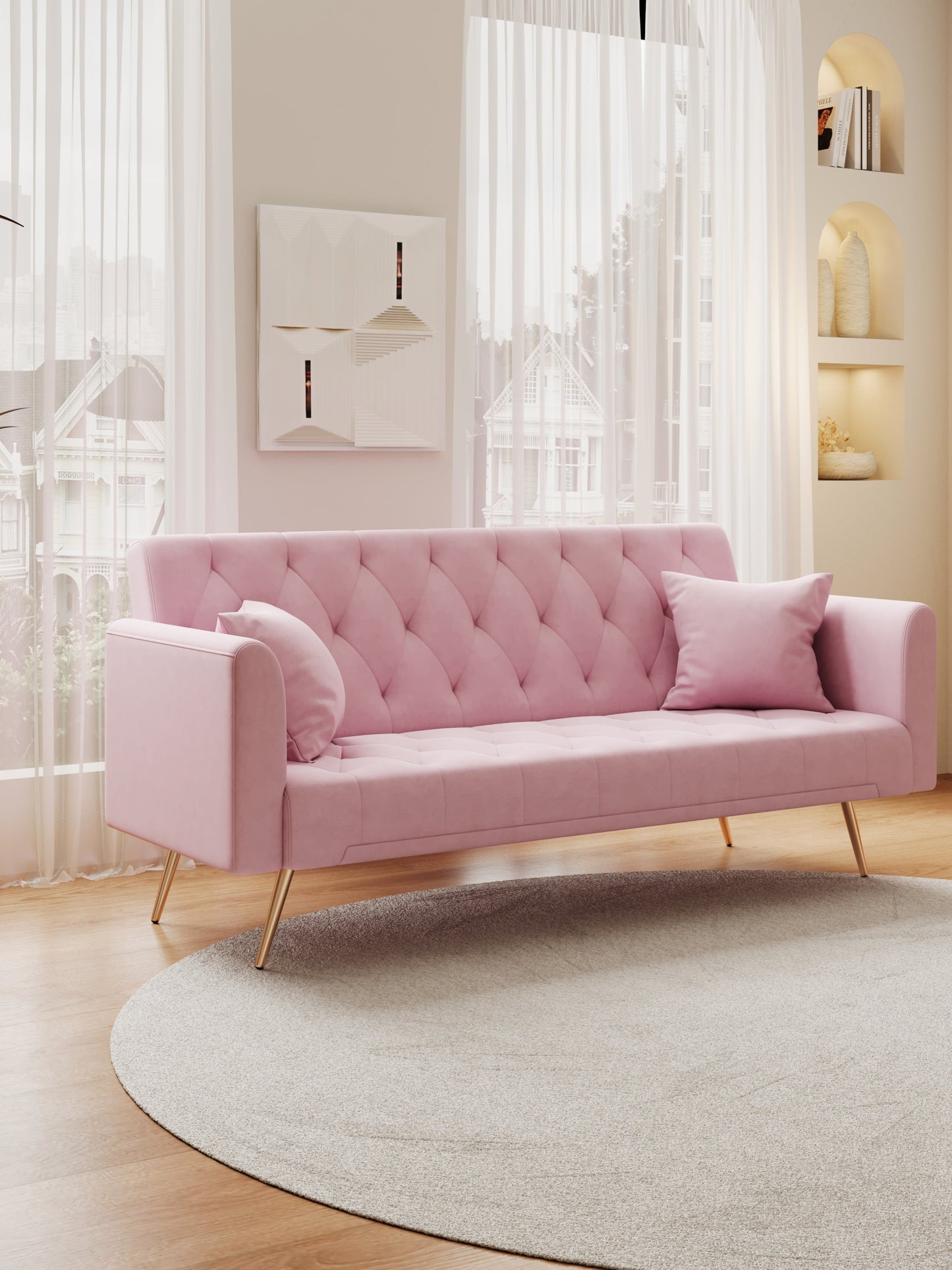 Livia Pink Velvet Sleeper Sofa