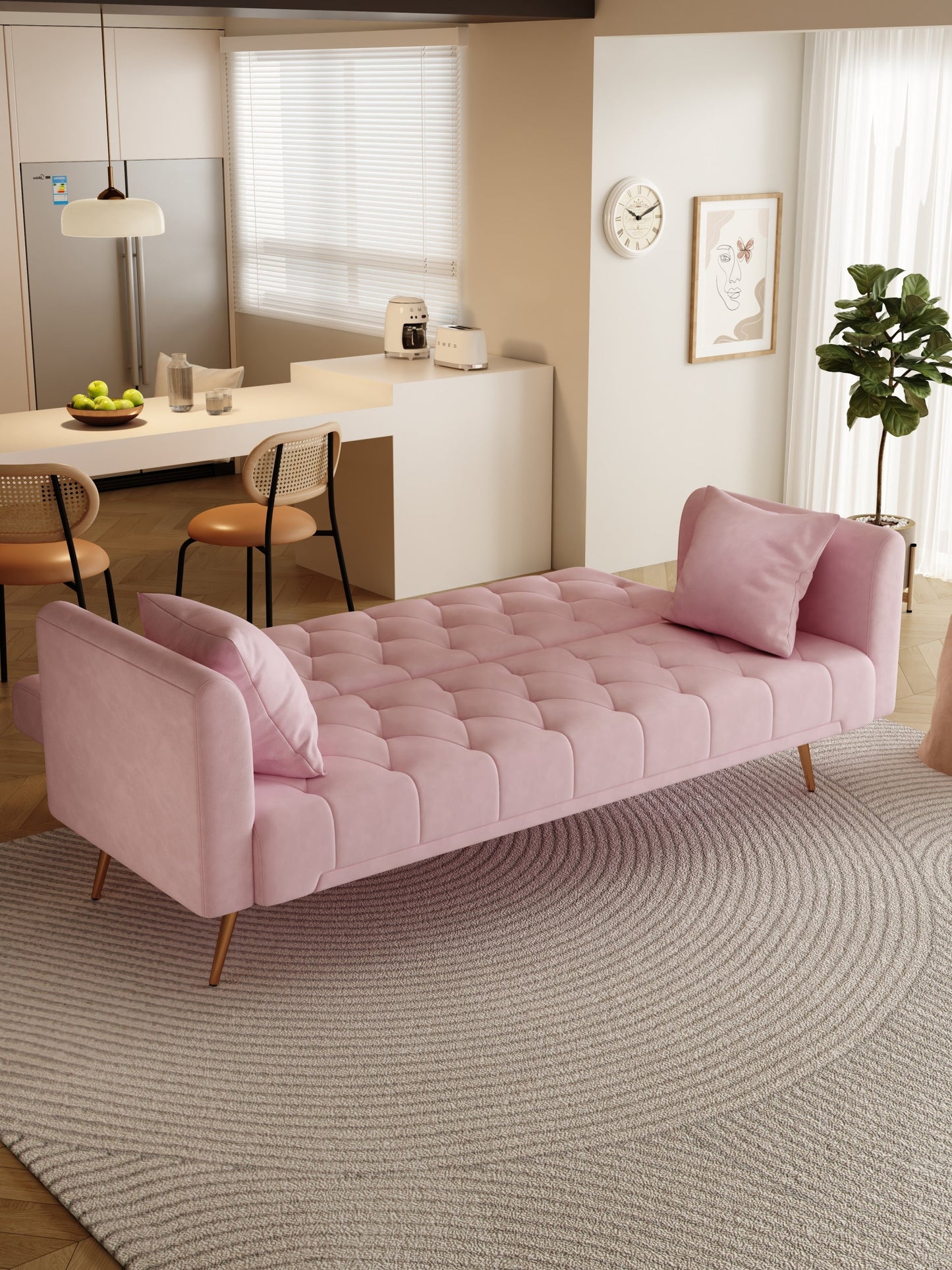 Livia Pink Velvet Sleeper Sofa
