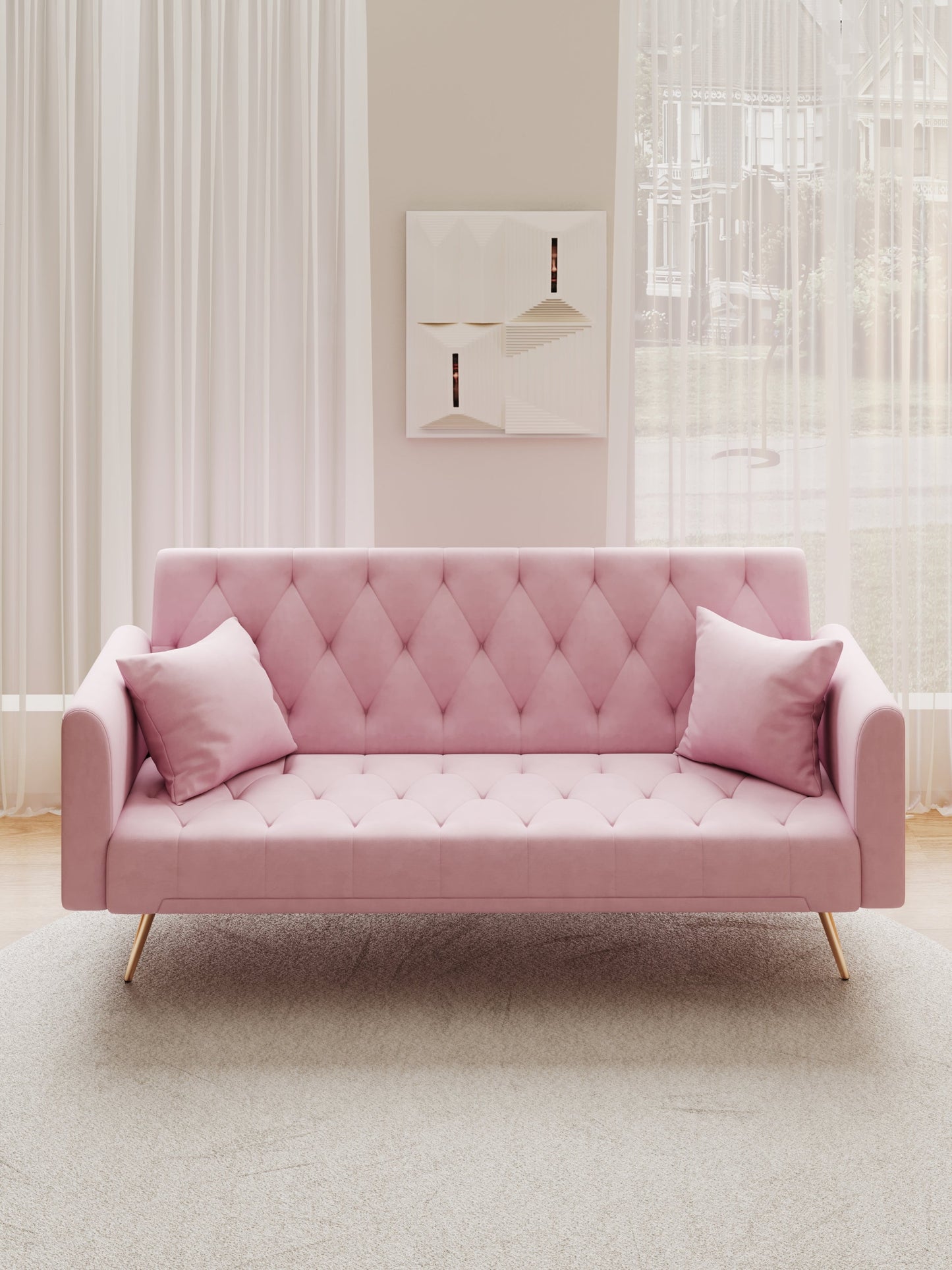 Livia Pink Velvet Sleeper Sofa