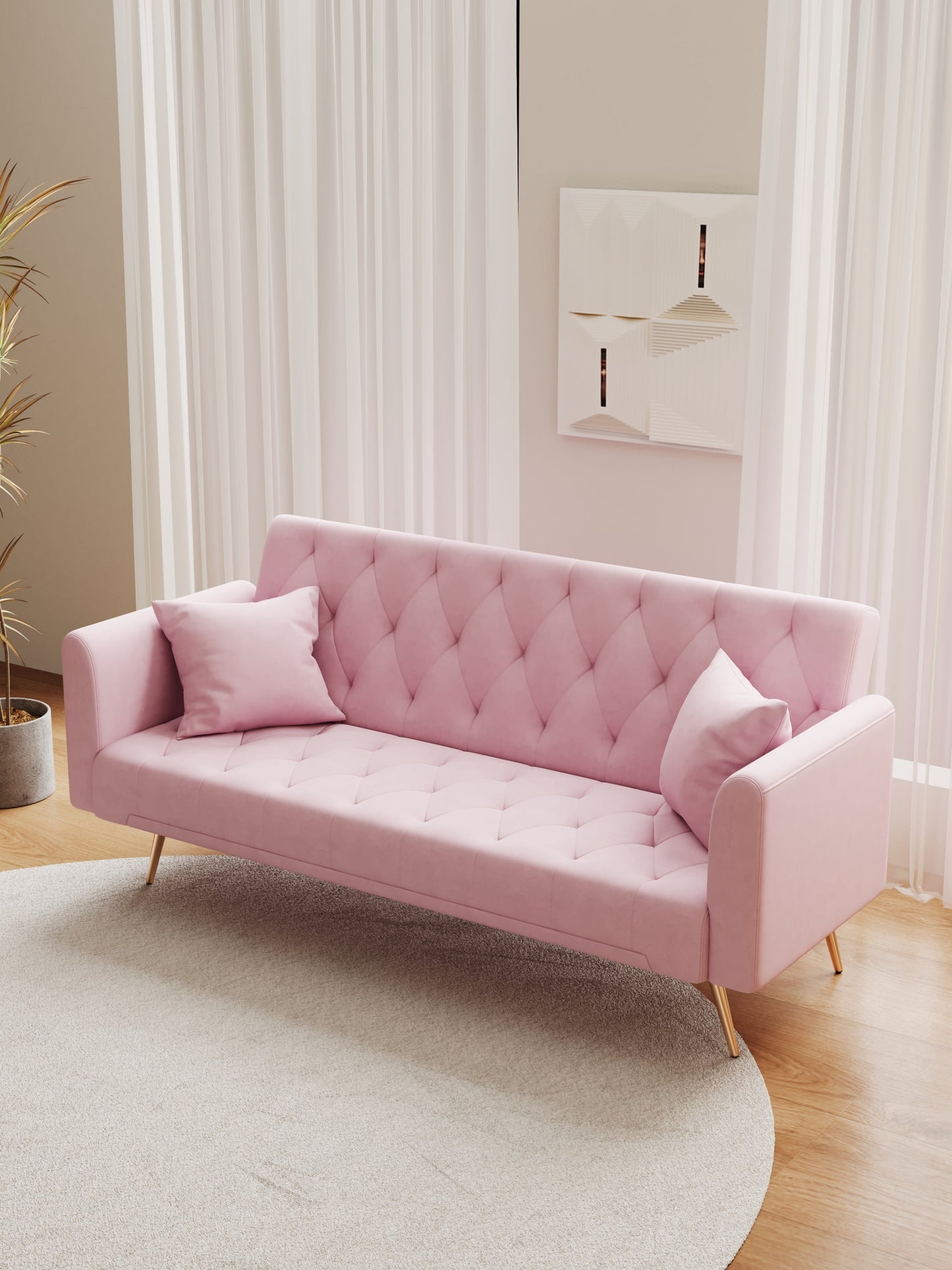 Livia Pink Velvet Sleeper Sofa