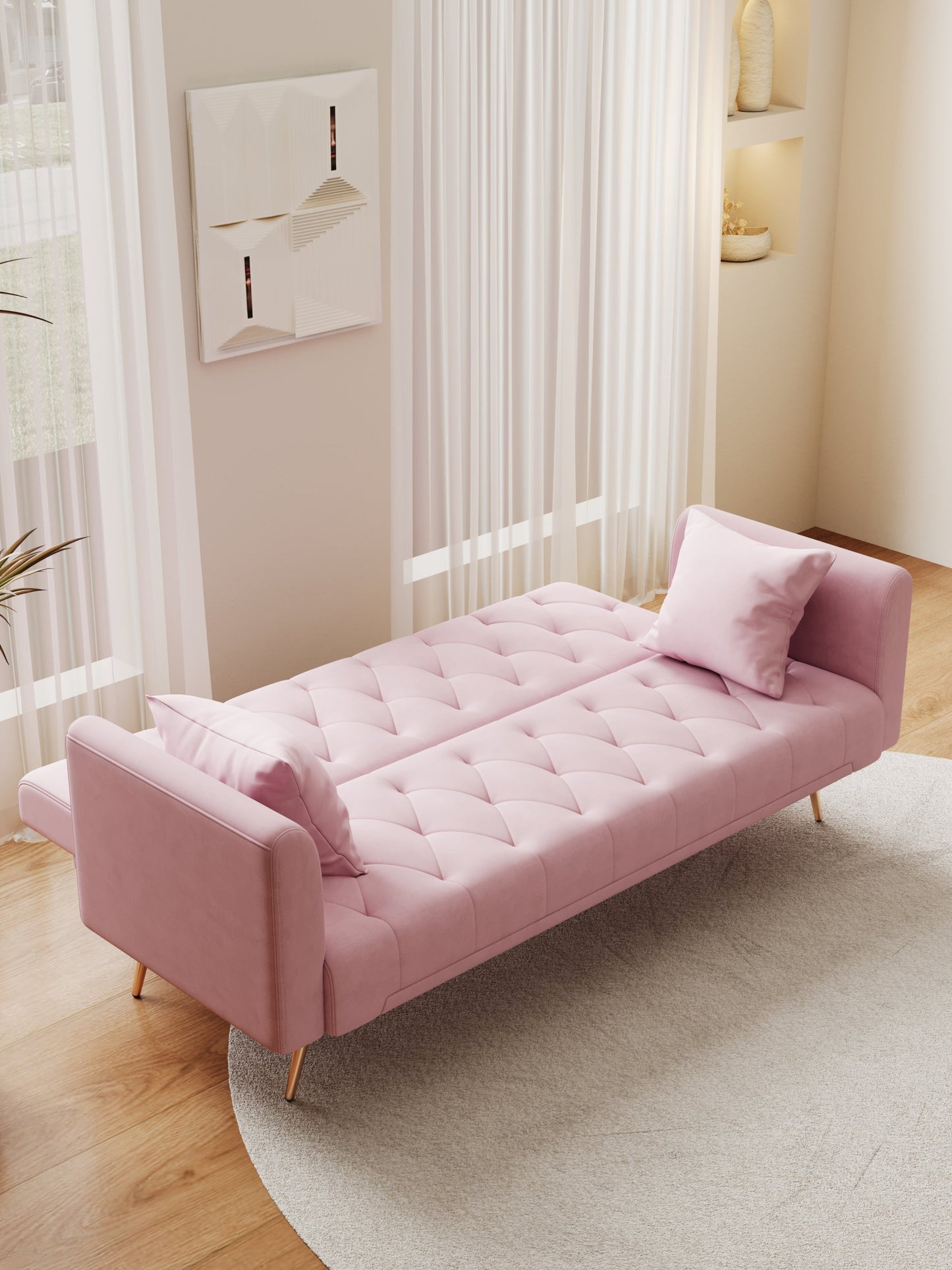 Livia Pink Velvet Sleeper Sofa