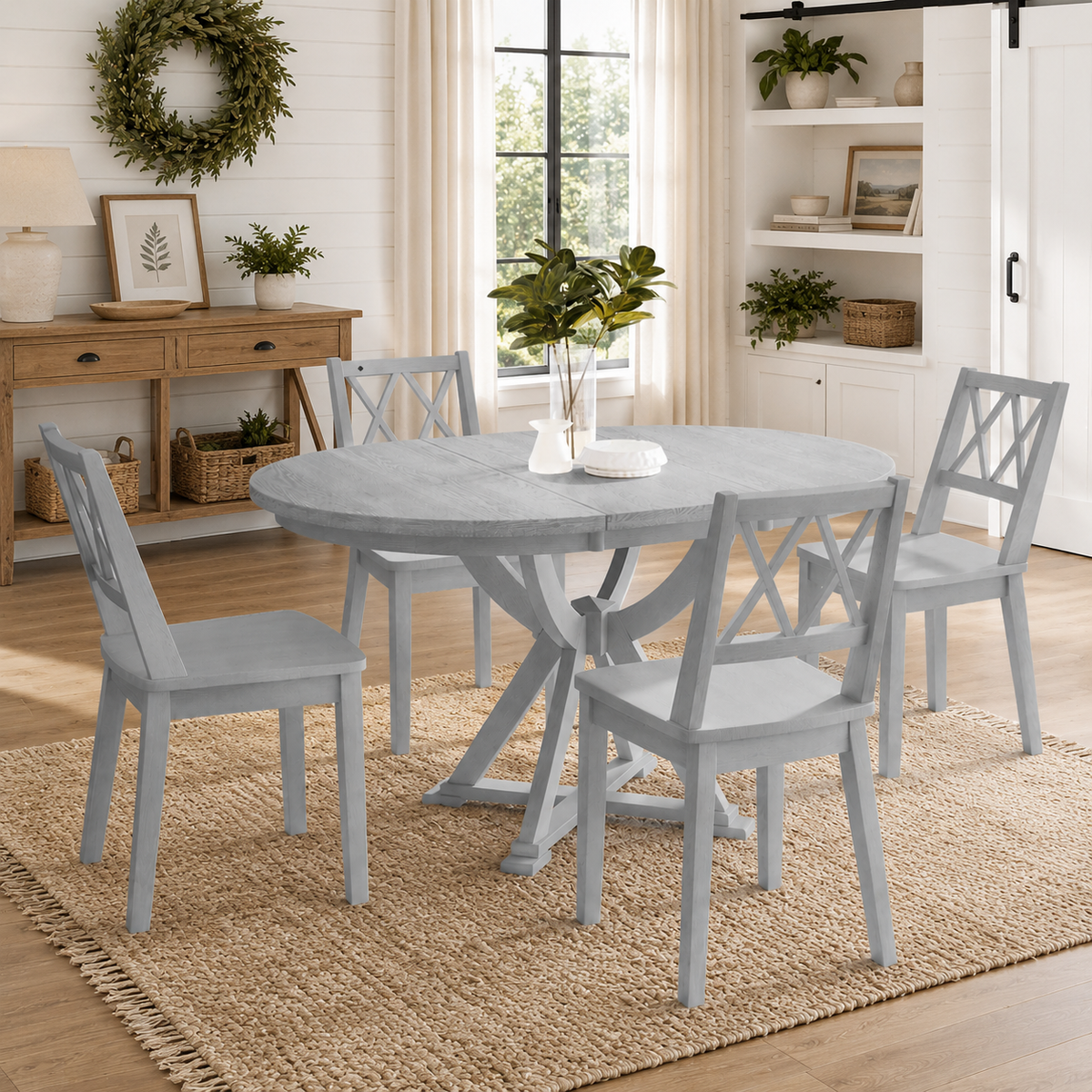Ashford Mid-Century Farmhouse 5-Piece Extendable Dining Set