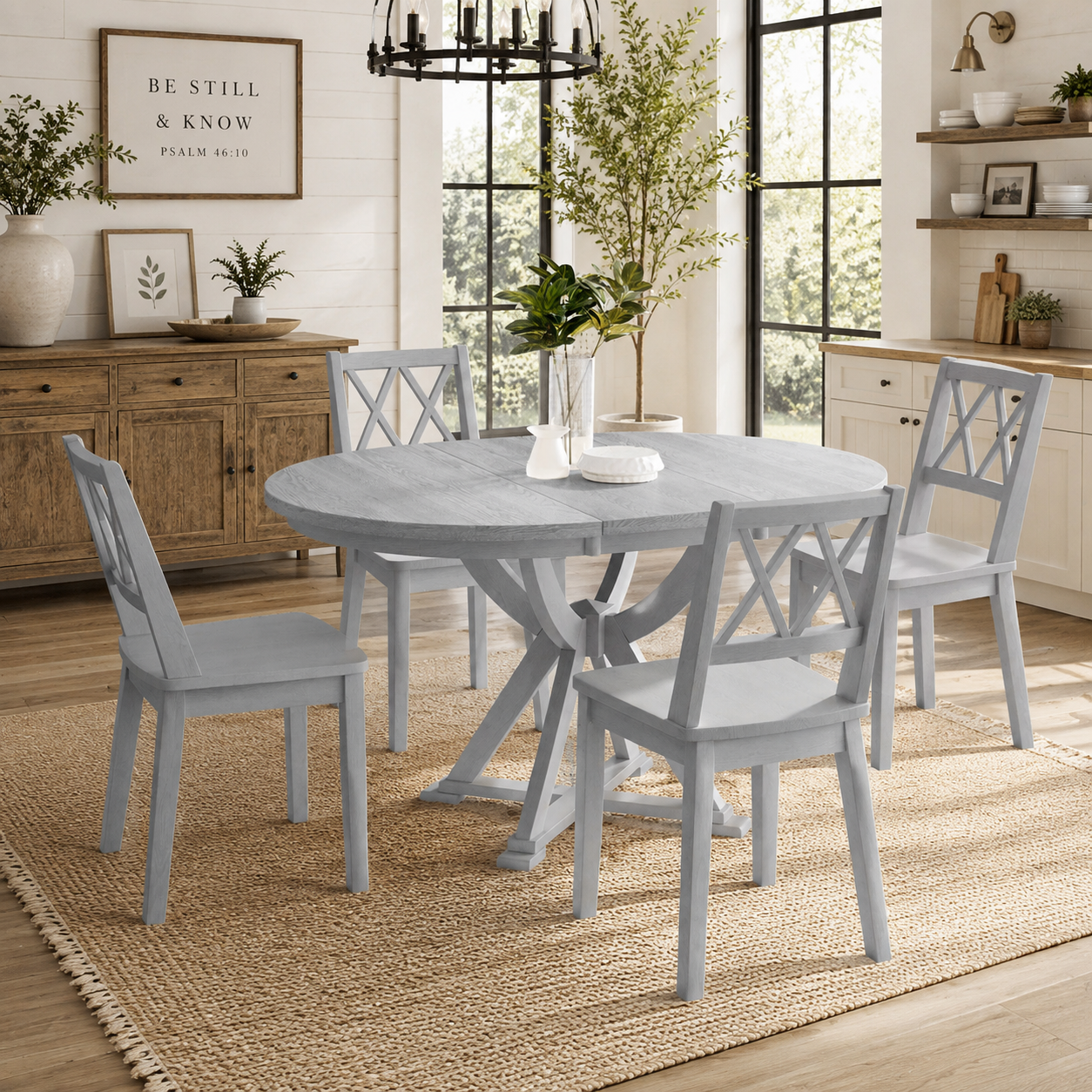 Ashford Mid-Century Farmhouse 5-Piece Extendable Dining Set