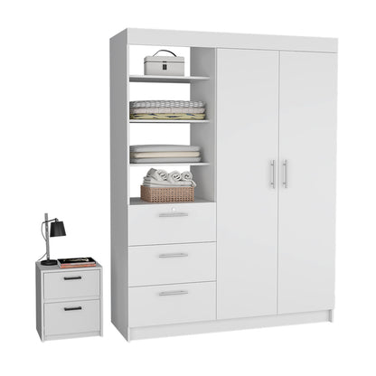 Karval 2-Piece Bedroom Set - White Armoire and Nightstand