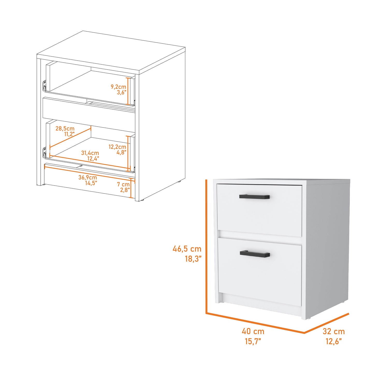 Karval 2-Piece Bedroom Set - White Armoire and Nightstand
