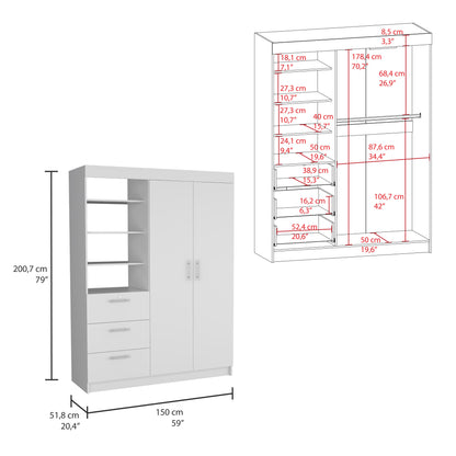 Karval 2-Piece Bedroom Set - White Armoire and Nightstand