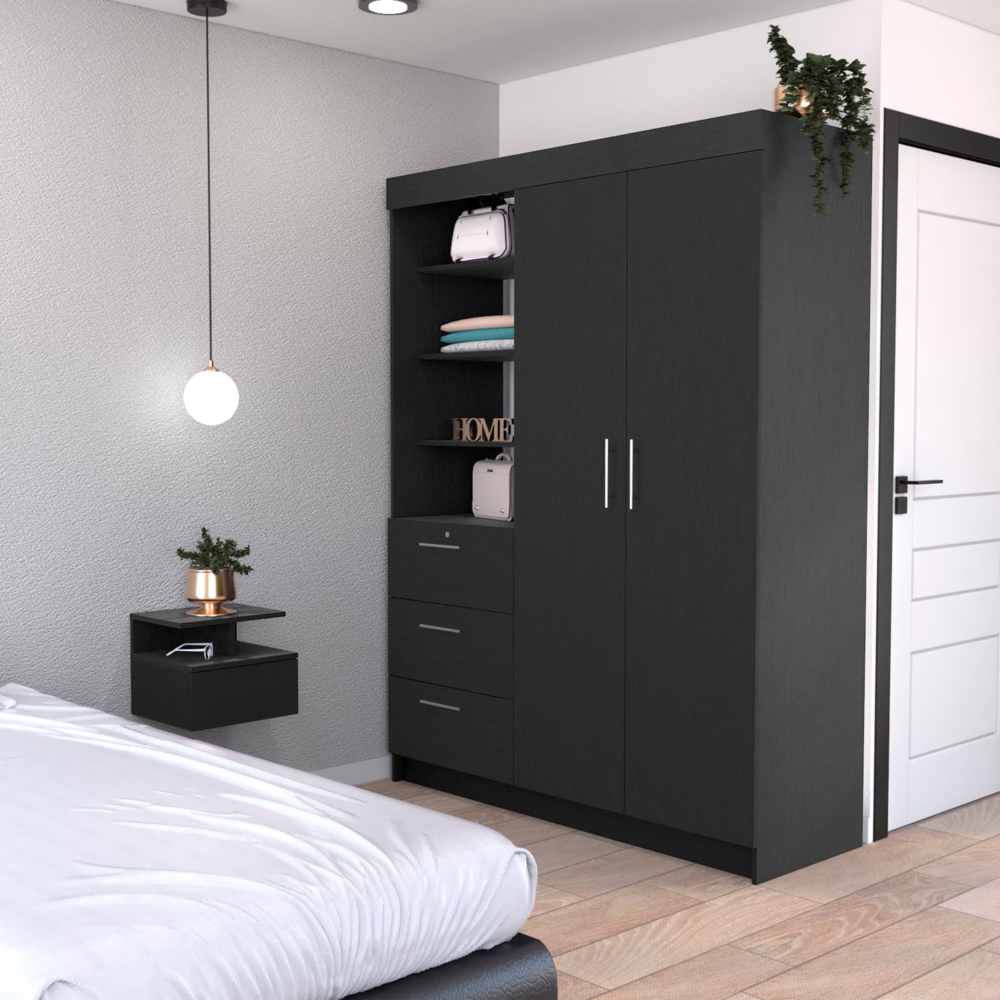 Kenya Black Armoire and Nightstand