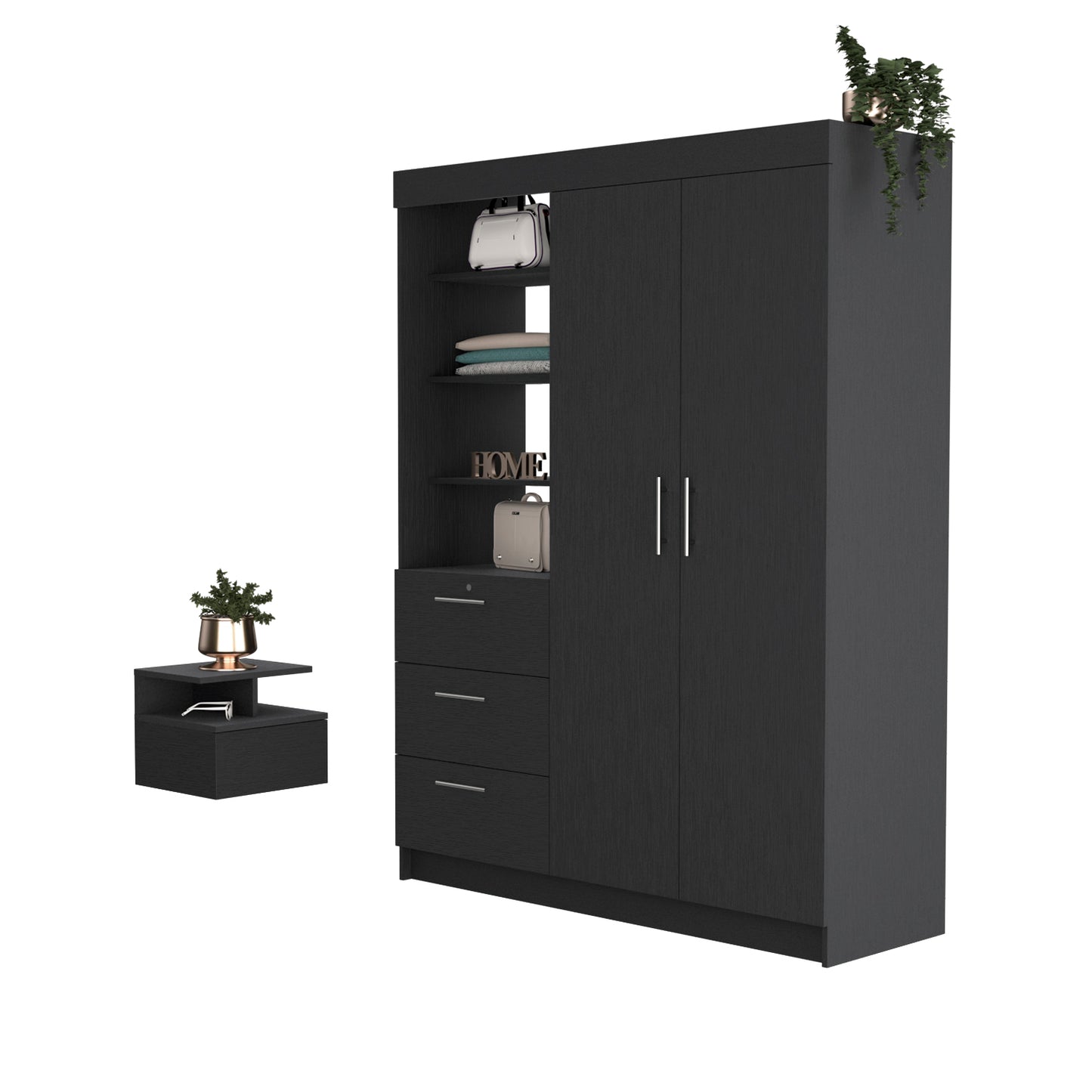 Kenya Black Armoire and Nightstand
