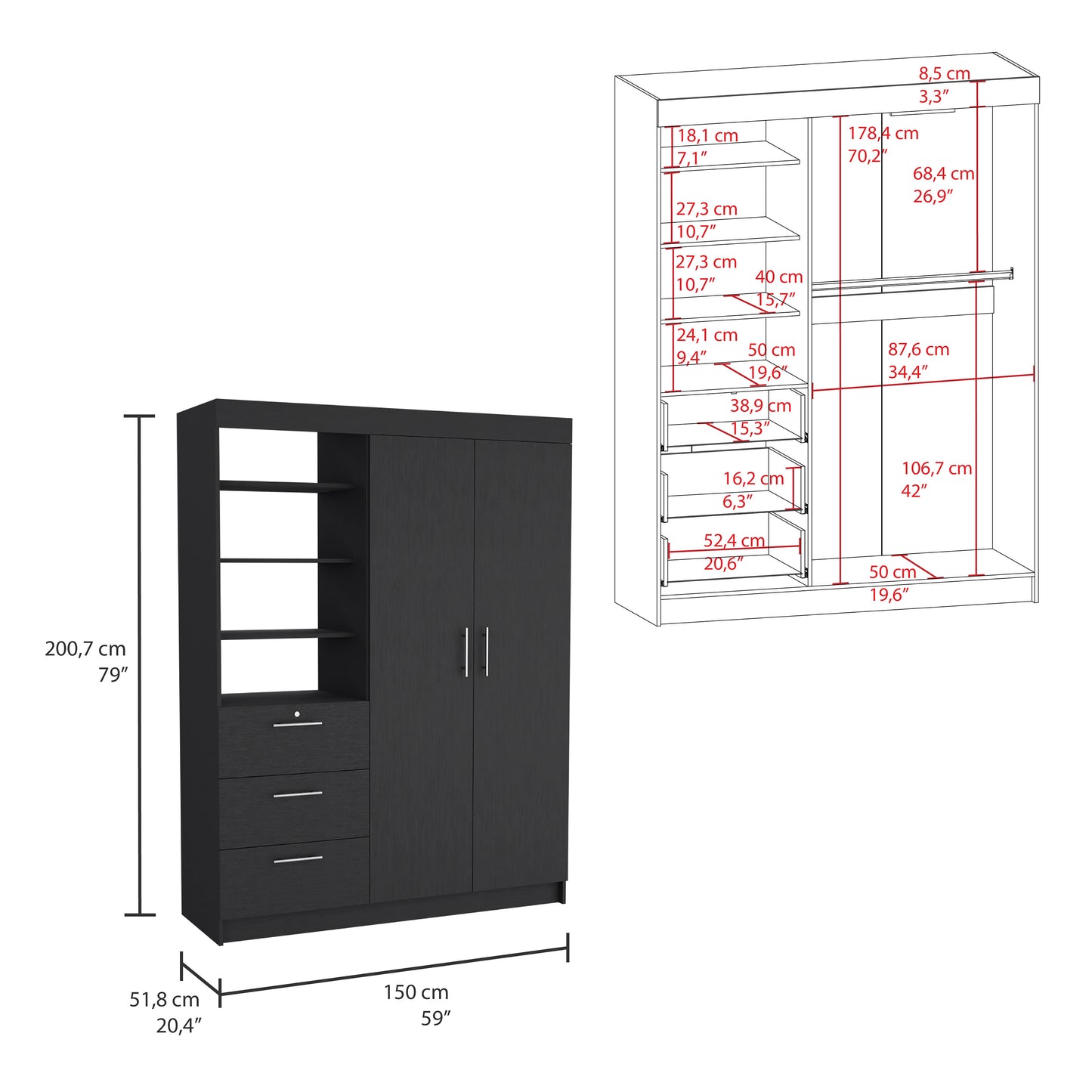 Kenya Black Armoire and Nightstand