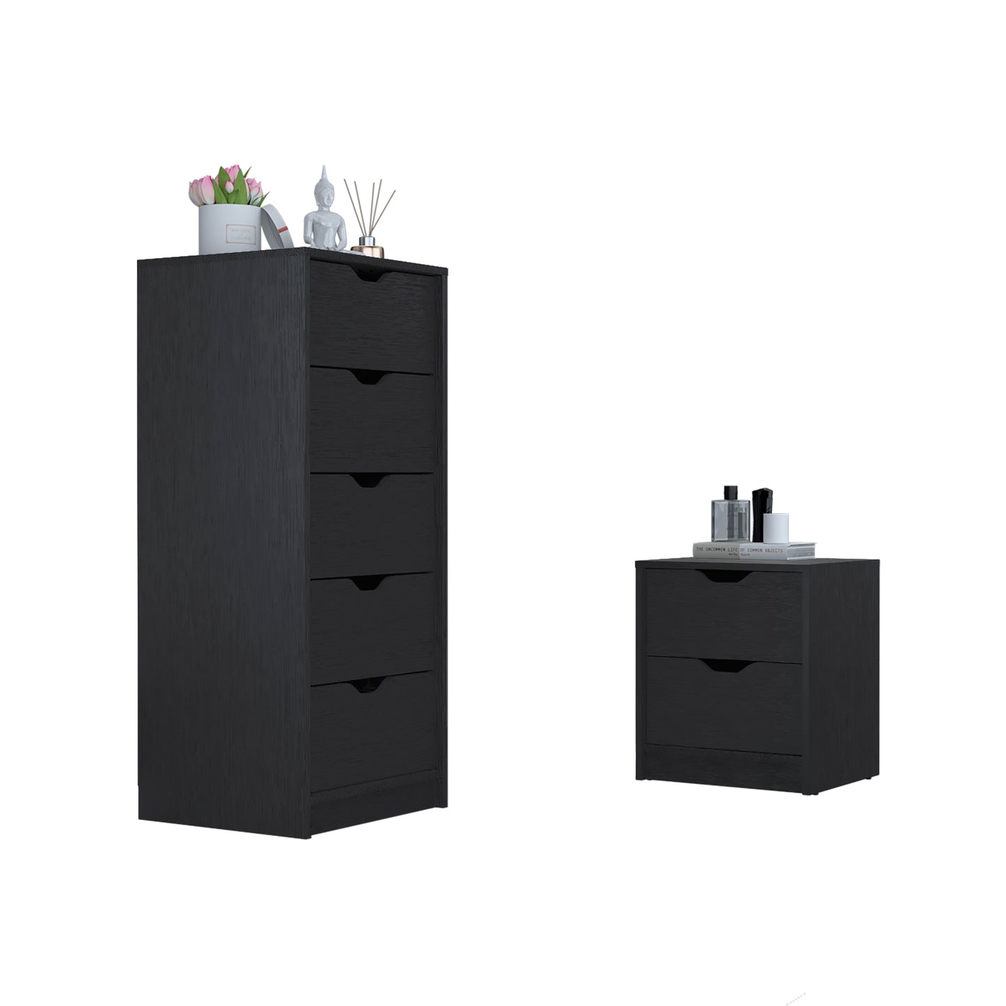 Raymer Black Dresser and Nightstand