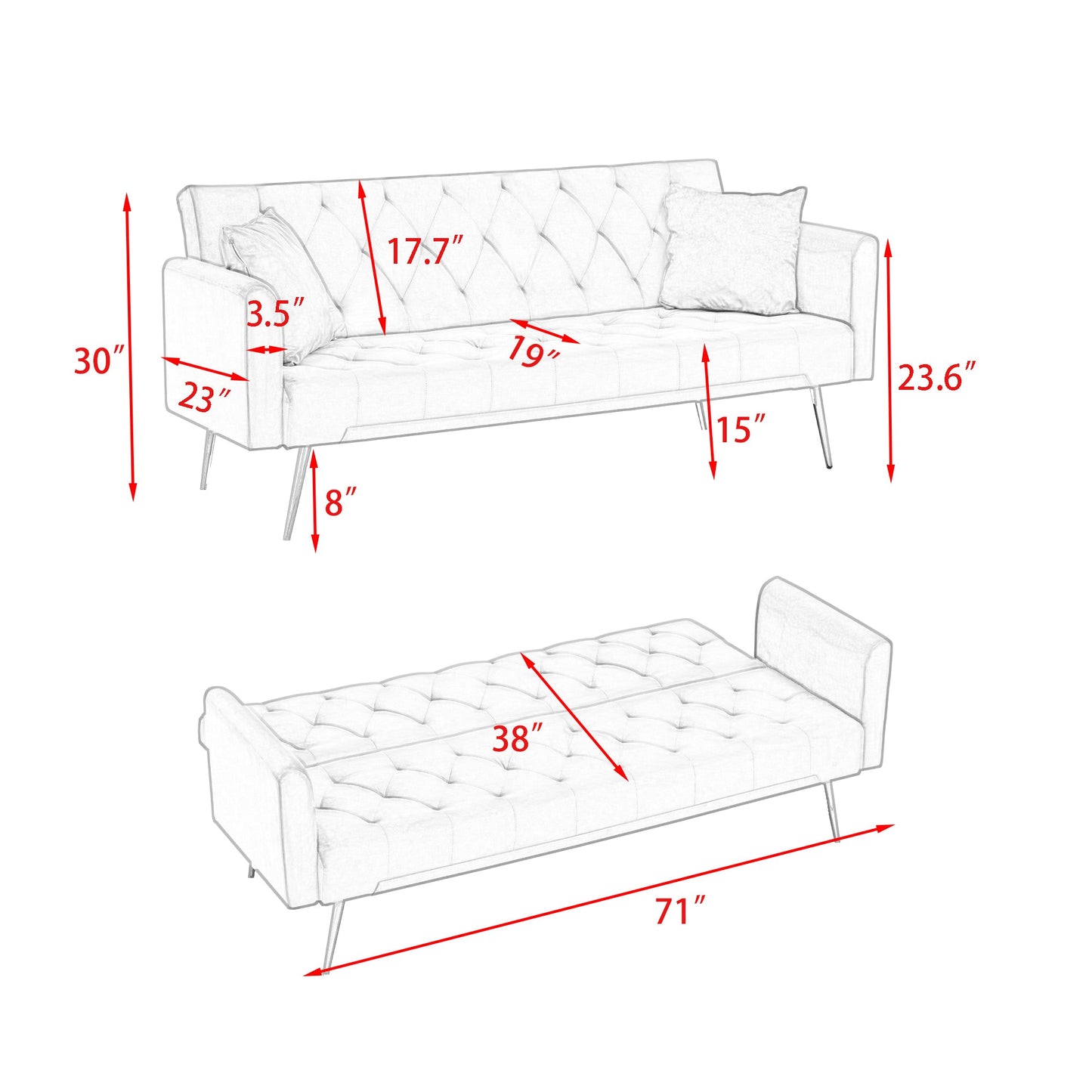 Livia Pink Velvet Sleeper Sofa
