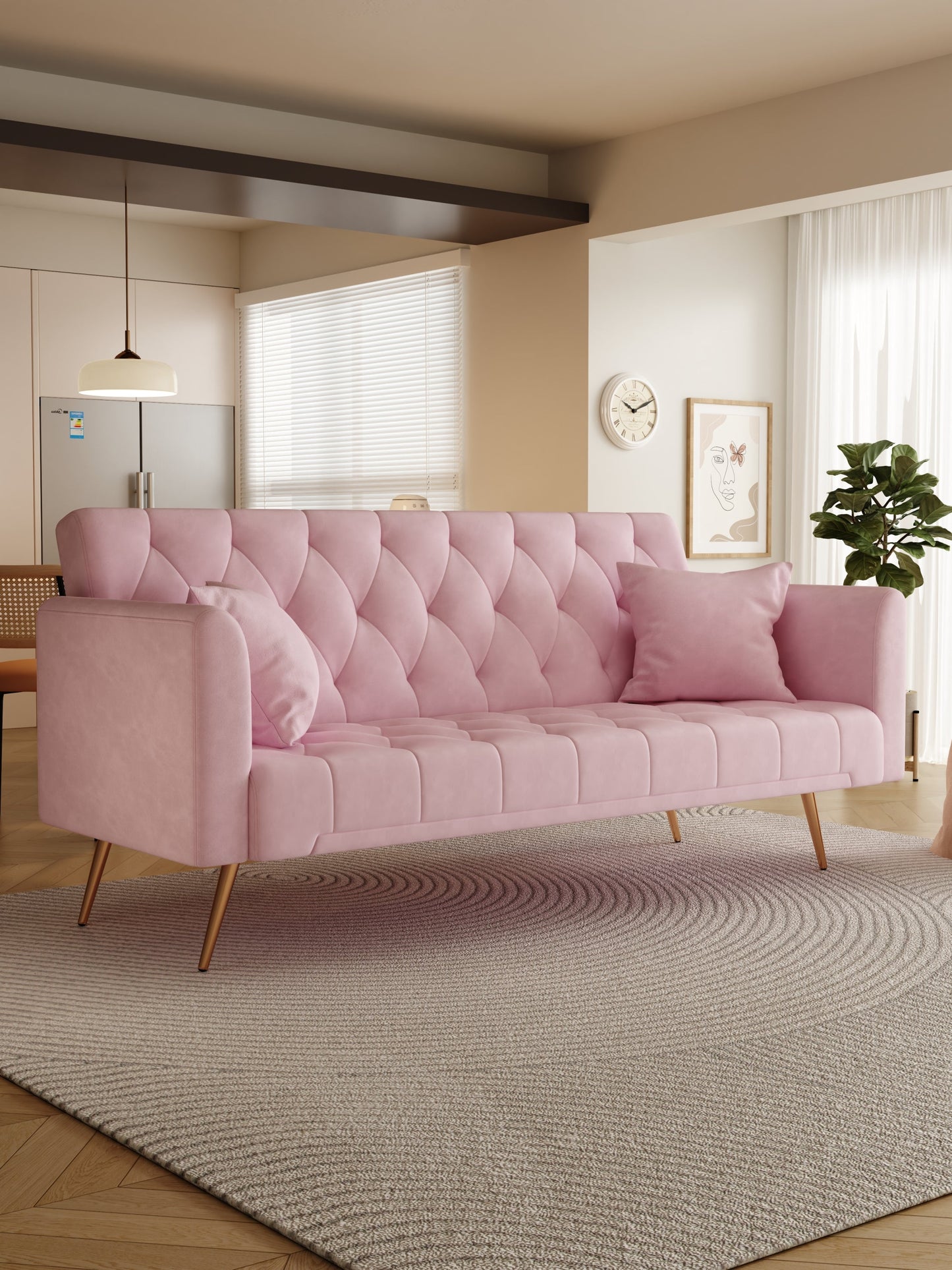 Livia Pink Velvet Sleeper Sofa